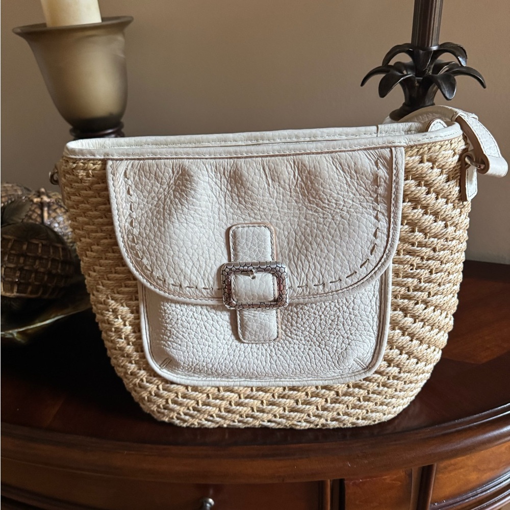 Brighton White and Tan Woven Shoulder Bag LIKE NEW